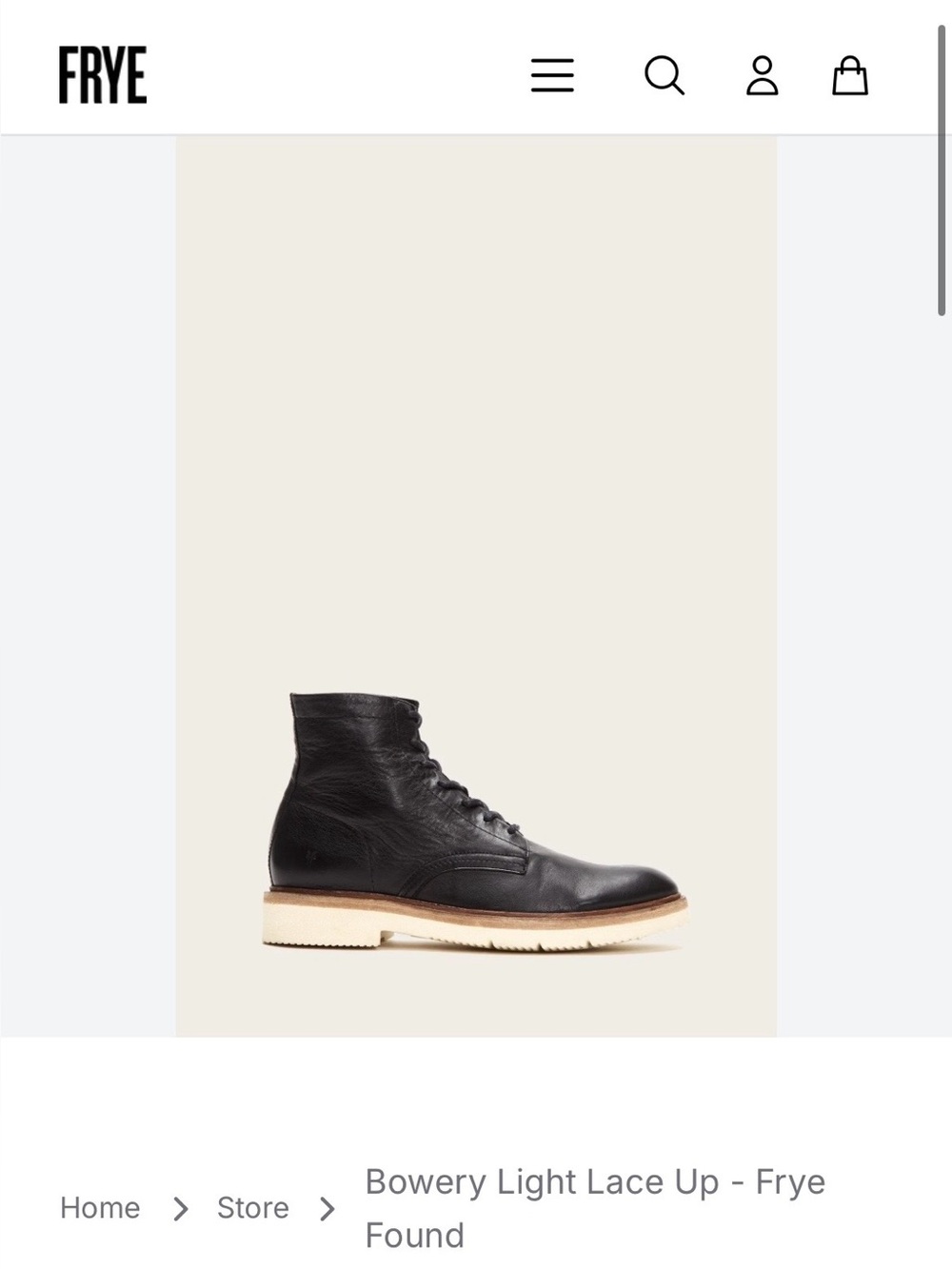 Frye Black Leather Lace-Up Men's Boot with Cream Sole